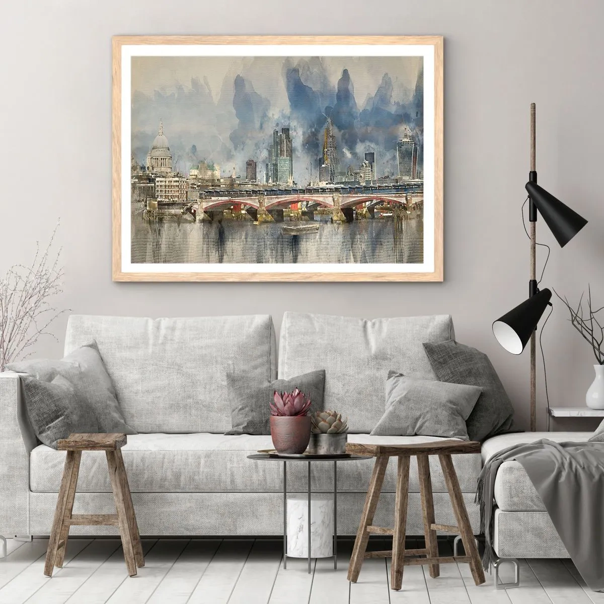 Plakat i ramme af lyst egetræ - London i al sin pragt - 91x61 cm