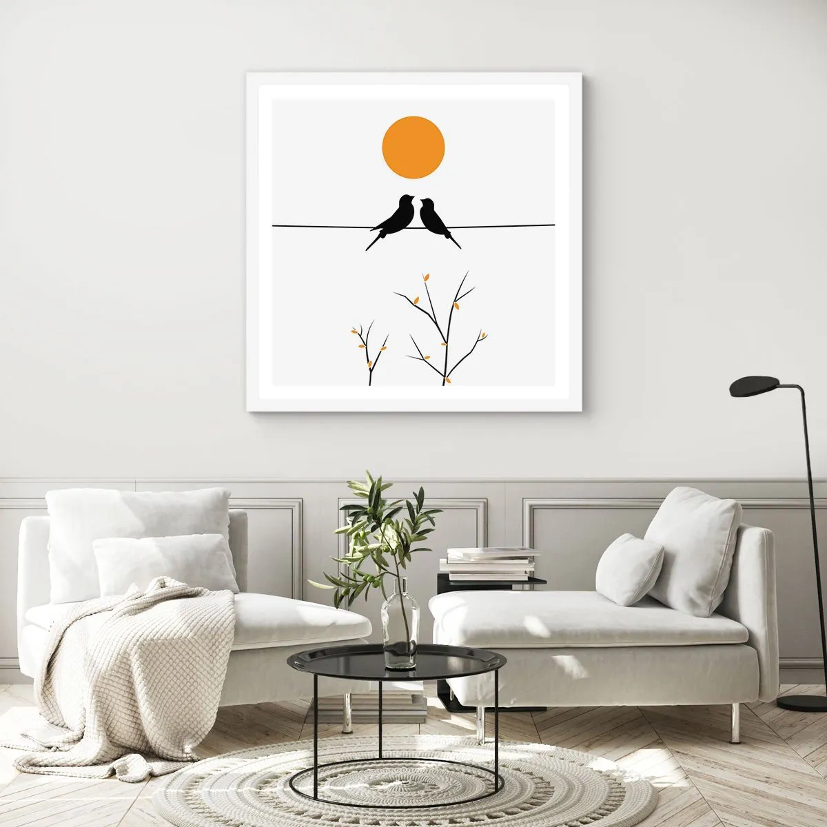 Plakat i hvid ramme - Nattergal - 40x40 cm