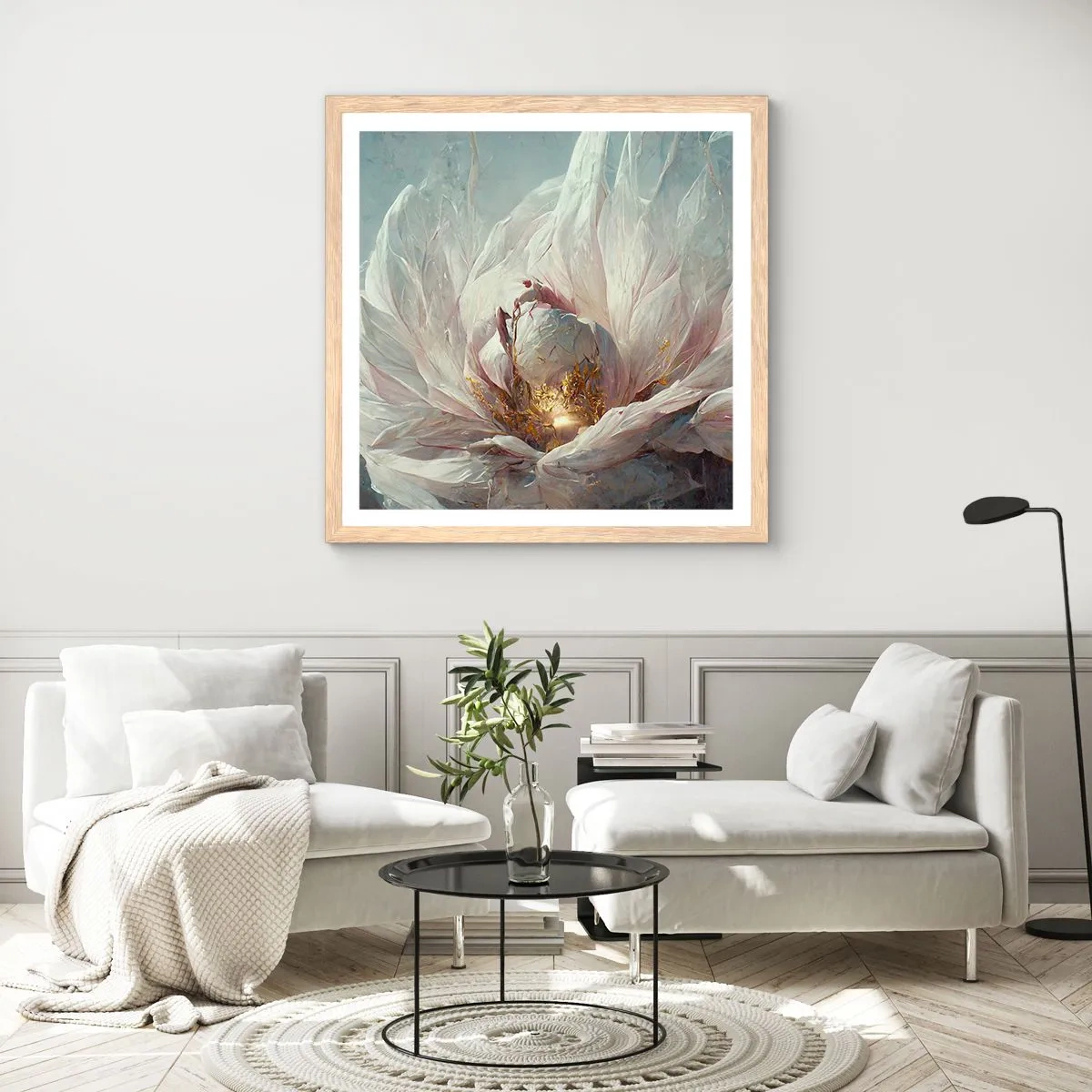 Plakat i ramme af lyst egetræ - Blomstrer en gang om hundrede år - 40x40 cm