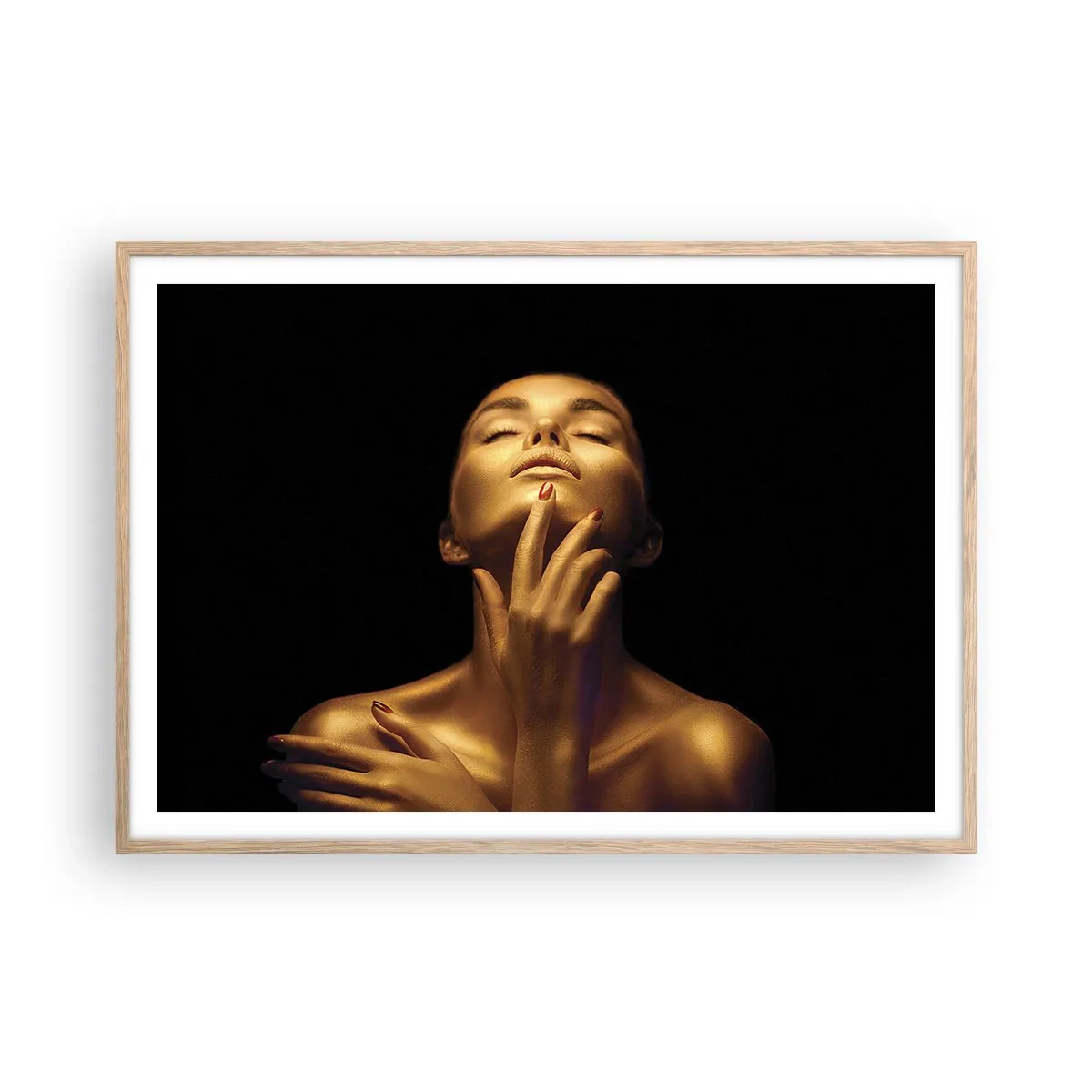 Plakat i ramme af lyst egetræ - Som gylden silke - 100x70 cm