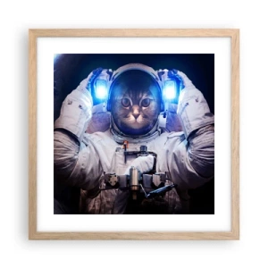 Plakat i ramme af lyst egetræ - Houston, I har et problem - 40x40 cm