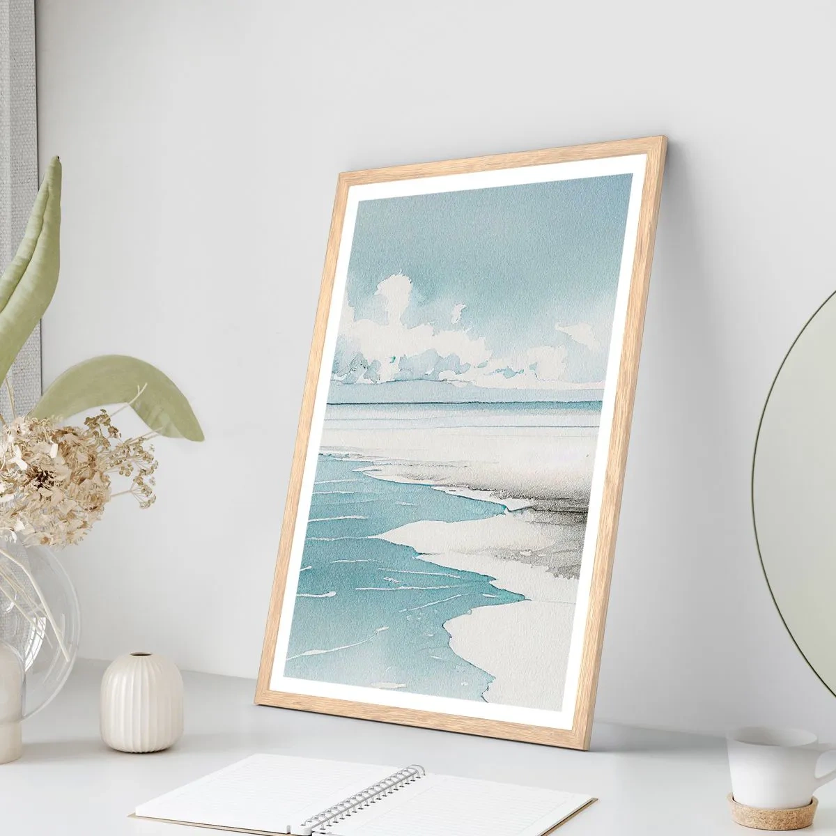 Plakat i ramme af lyst egetræ - Blidt tidevand - 30x40 cm