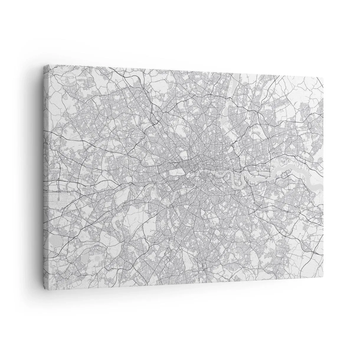 Lærredstryk - Billede på lærred - Et minimalistisk bykort i grå nuancer - 70x50cm - Kort over Londons labyrint - Moderne vægdekoration til stue og soveværelse ARTTOR