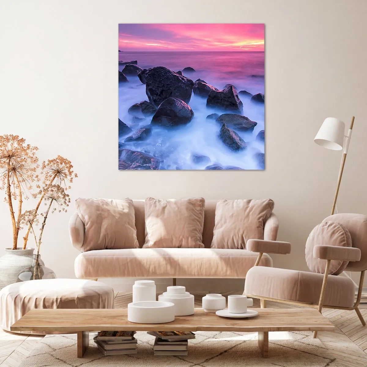 Lærredstryk - Billede på lærred - Fødsel i glimmer og tåge - 50x50 cm