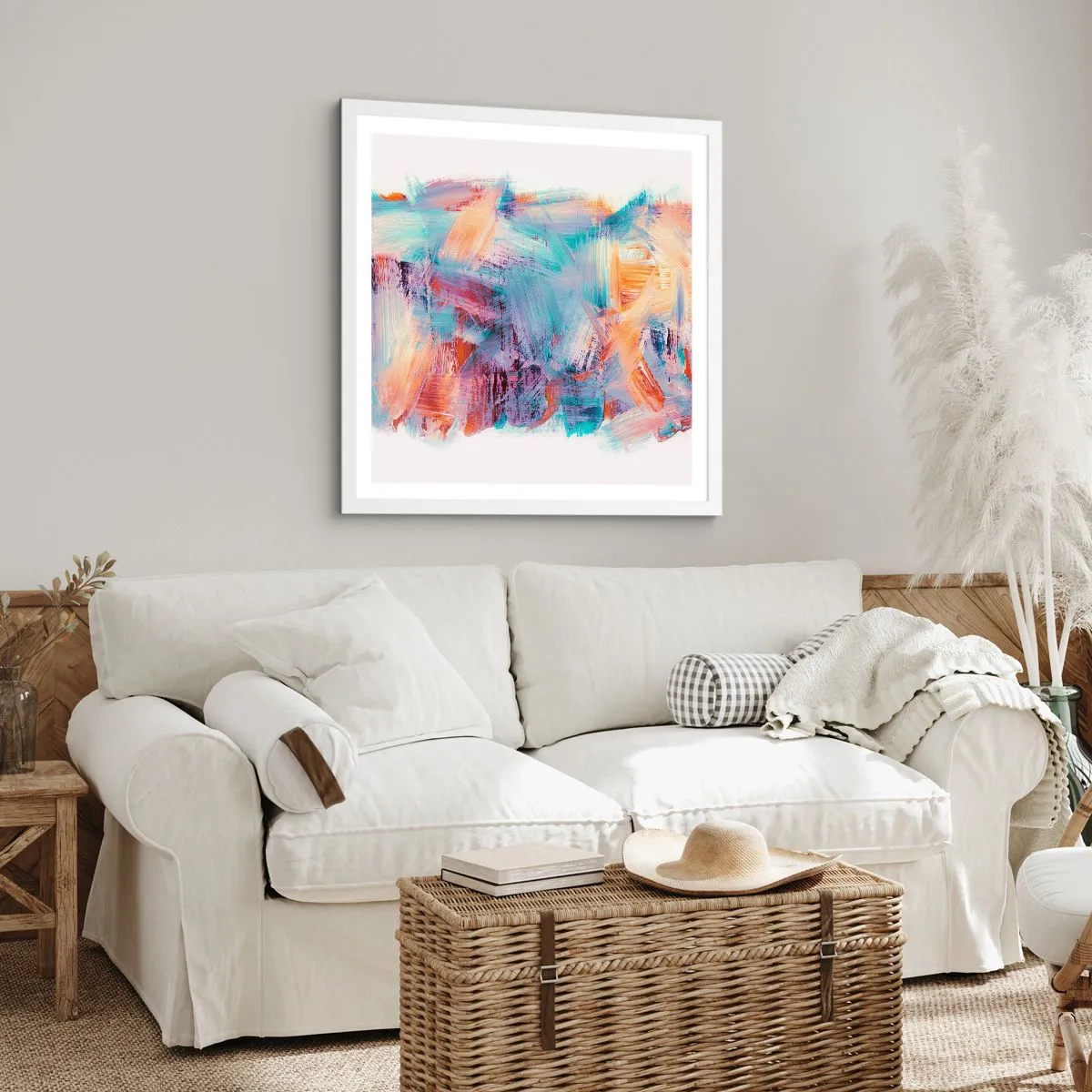 Plakat i hvid ramme - Farverigt rod - 40x40 cm