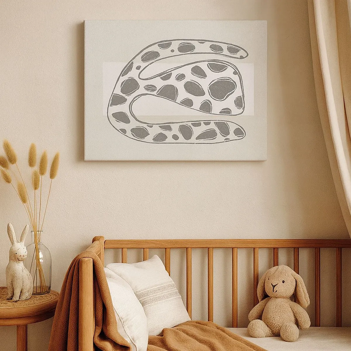 Lærredstryk - Billede på lærred - Abstrakt organisk mønster i grå nuancer - 70x50cm - Bizart væsen - Moderne vægdekoration til stue og soveværelse ARTTOR