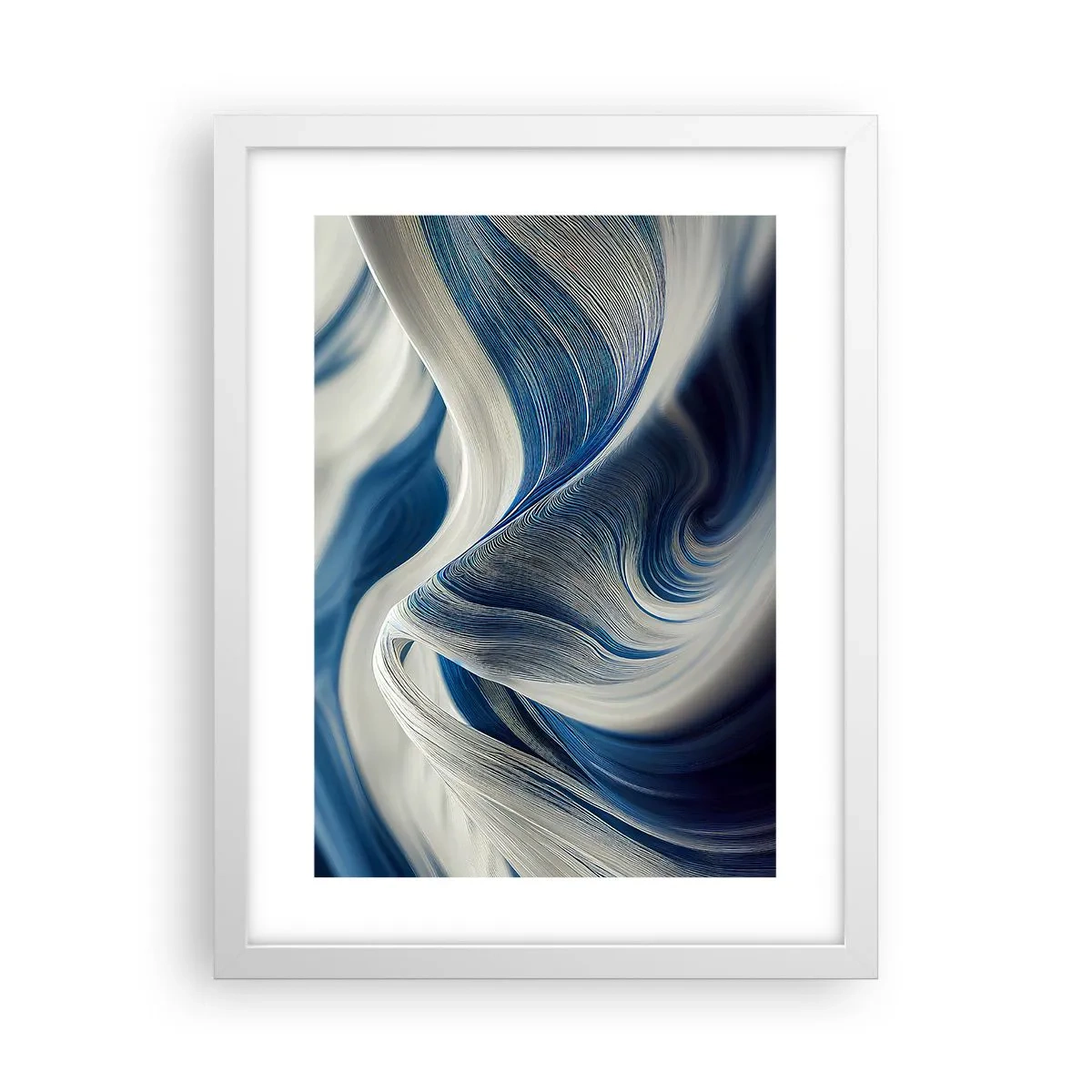 Plakat i hvid ramme - Flydende blå og hvide farver - 30x40 cm