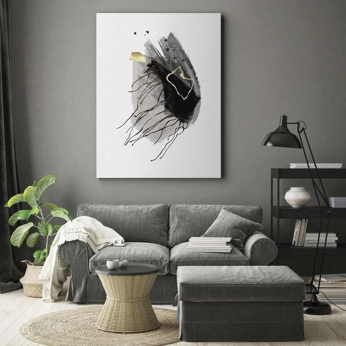 Lærredstryk - Billede på lærred - I sort og guld - 50x70 cm