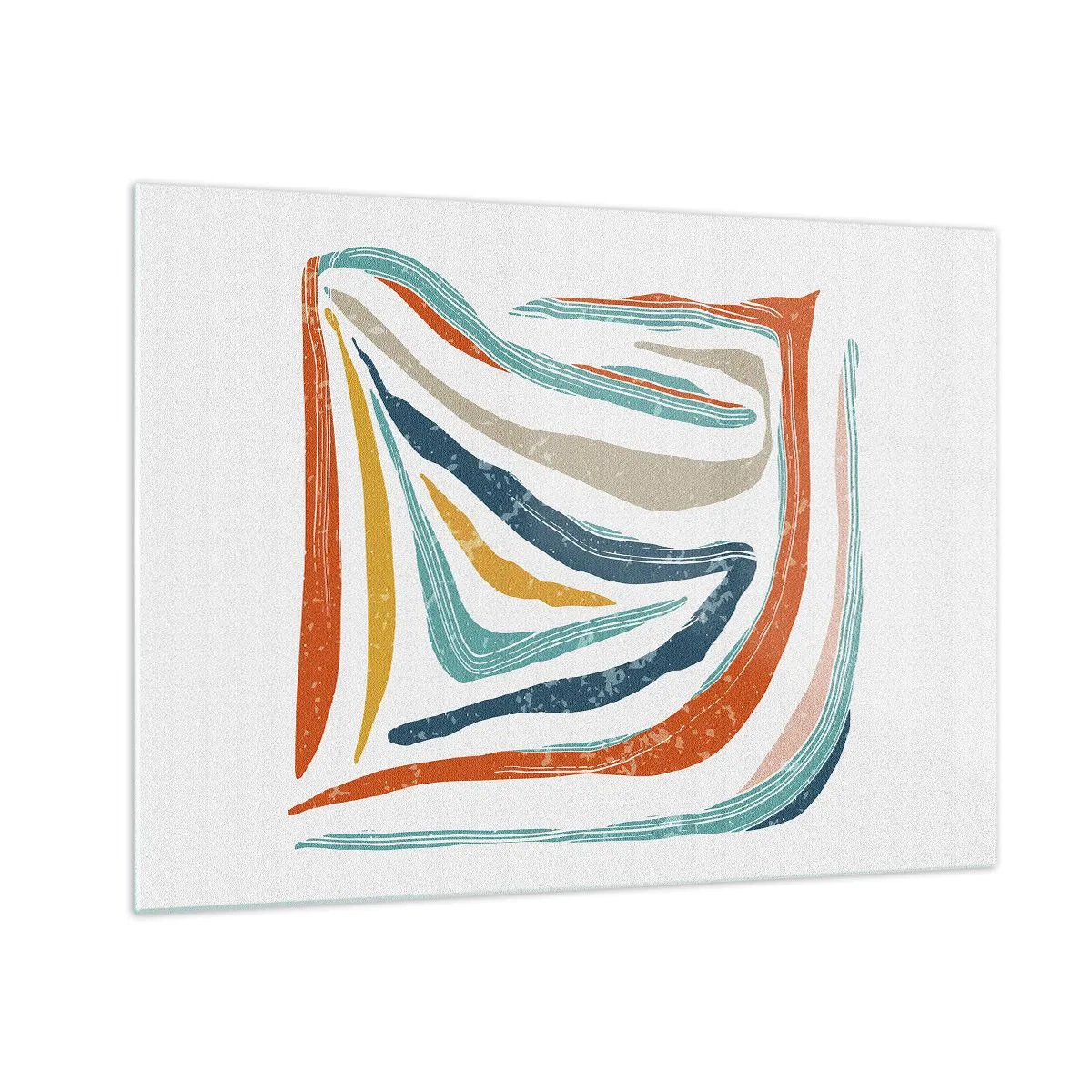 Billede på glas - Farverige striber skaber en dynamisk abstraktion på en hvid baggrund - 70x50cm - Venligt smilende abstraktion - Moderne vægdekoration til stue og soveværelse ARTTOR