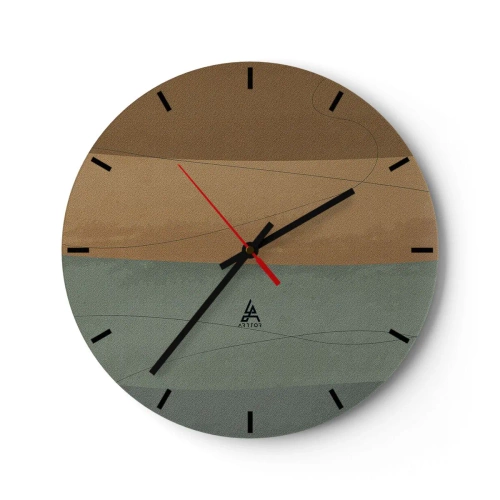 Vægur, Uret - Minimalistiske striber i nuancer af brunt og grønt - 30x30cm - Vandret sammensætning - Moderne vægdekoration til stue, køkken og soveværelse ARTTOR