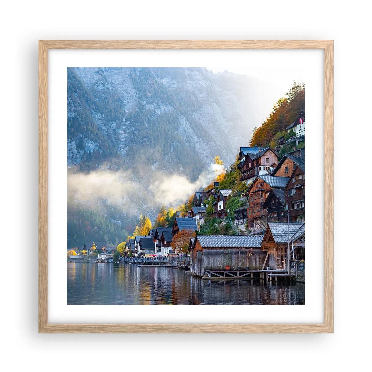 Plakat i ramme af lyst egetræ - Alpine climes - 50x50 cm