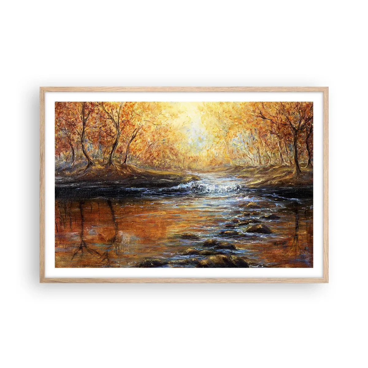 Plakat i ramme af lyst egetræ - Gylden strøm - 91x61 cm
