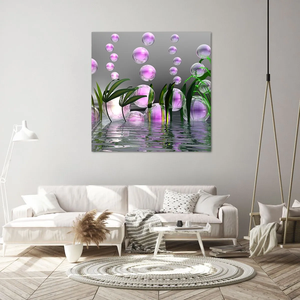 Lærredstryk - Billede på lærred - En reflekterende komposition af lethed og liv - 60x60 cm