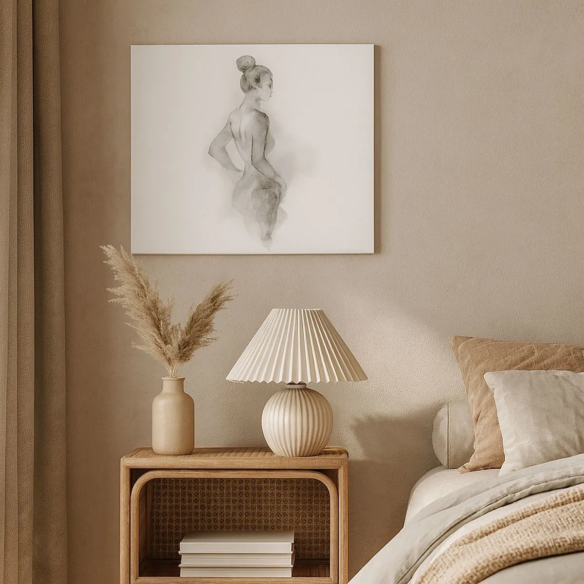 Lærredstryk - Billede på lærred - Akvarelskitse af en kvindelig silhuet - 70x50cm - Smukt som et maleri - Moderne vægdekoration til stue og soveværelse ARTTOR