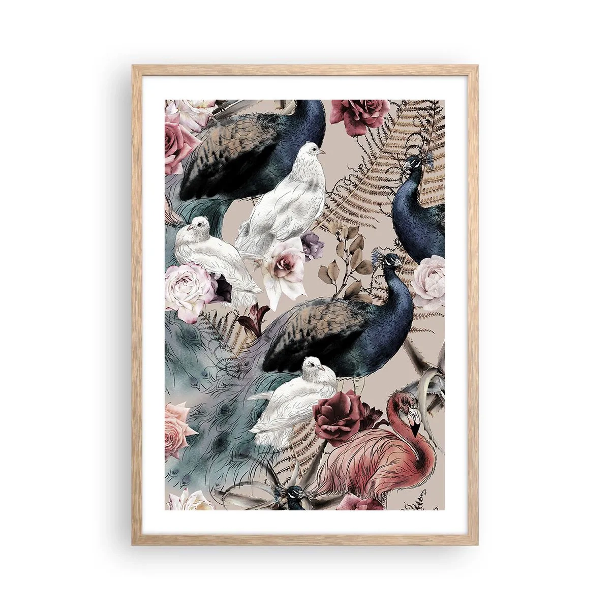 Plakat i ramme af lyst egetræ - I paladsets have - 50x70 cm