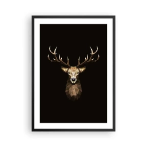 Plakat i sort ramme - Geometrisk billede af en hjort på en sort baggrund - 50x70cm - Kubistisk hjort - Moderne vægdekoration til stue og soveværelse ARTTOR