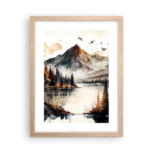 Plakat i ramme af lyst egetræ - Gyldent efterår i bjergene - 30x40 cm