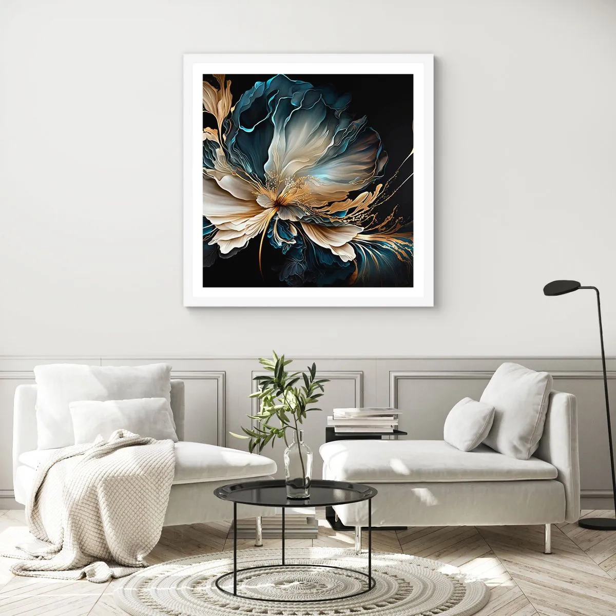 Plakat i hvid ramme - Eventyrlig bregneblomst - 60x60 cm