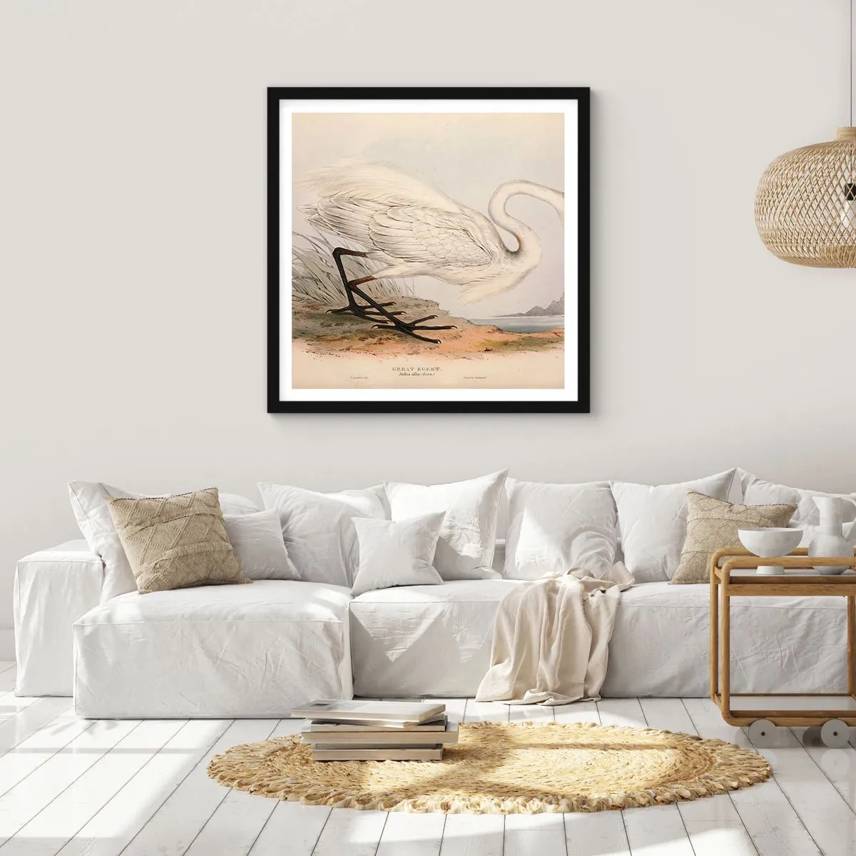 Plakat i sort ramme - Dame på sivene - 60x60 cm