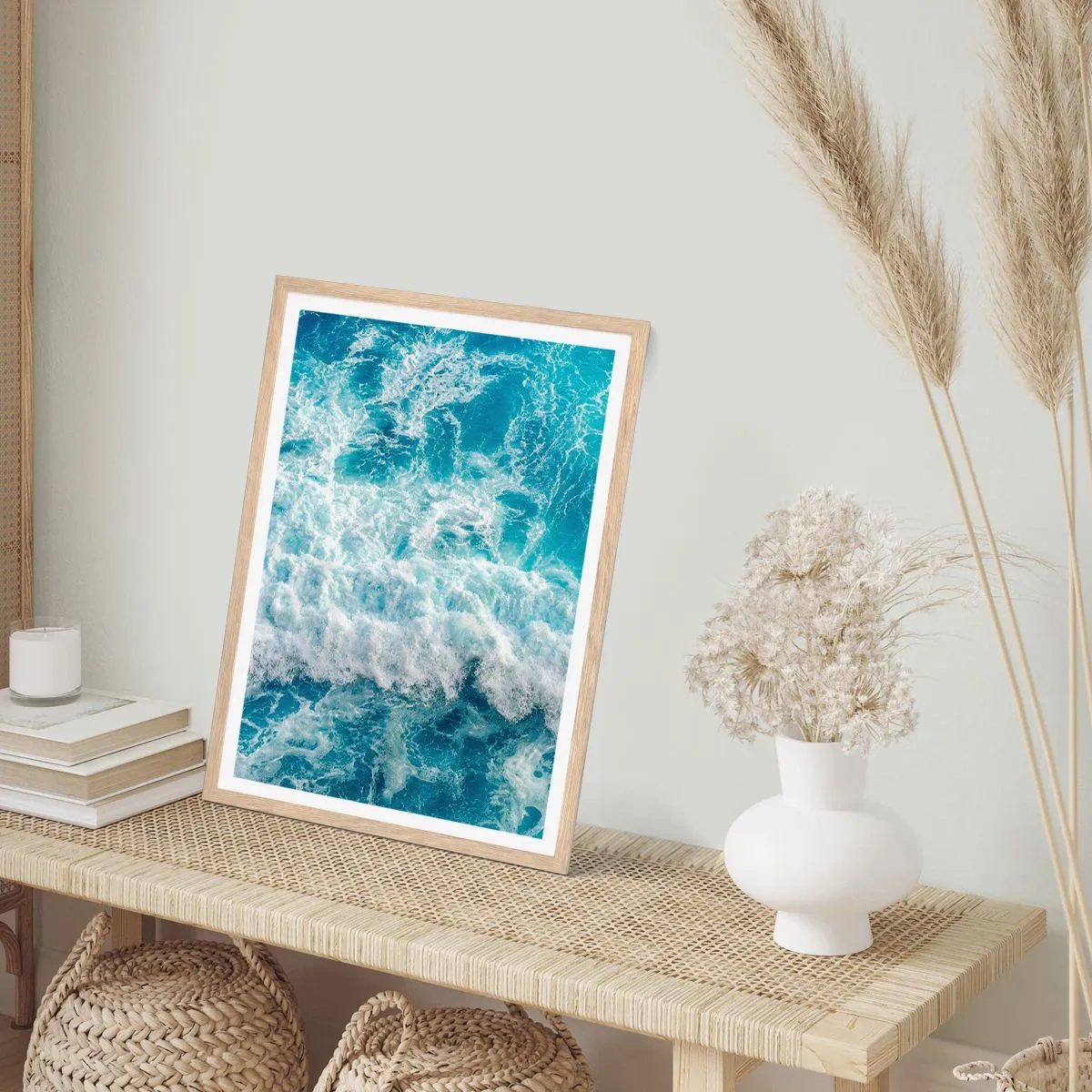 Plakat i ramme af lyst egetræ - Glædeligt og i spring - 40x50 cm