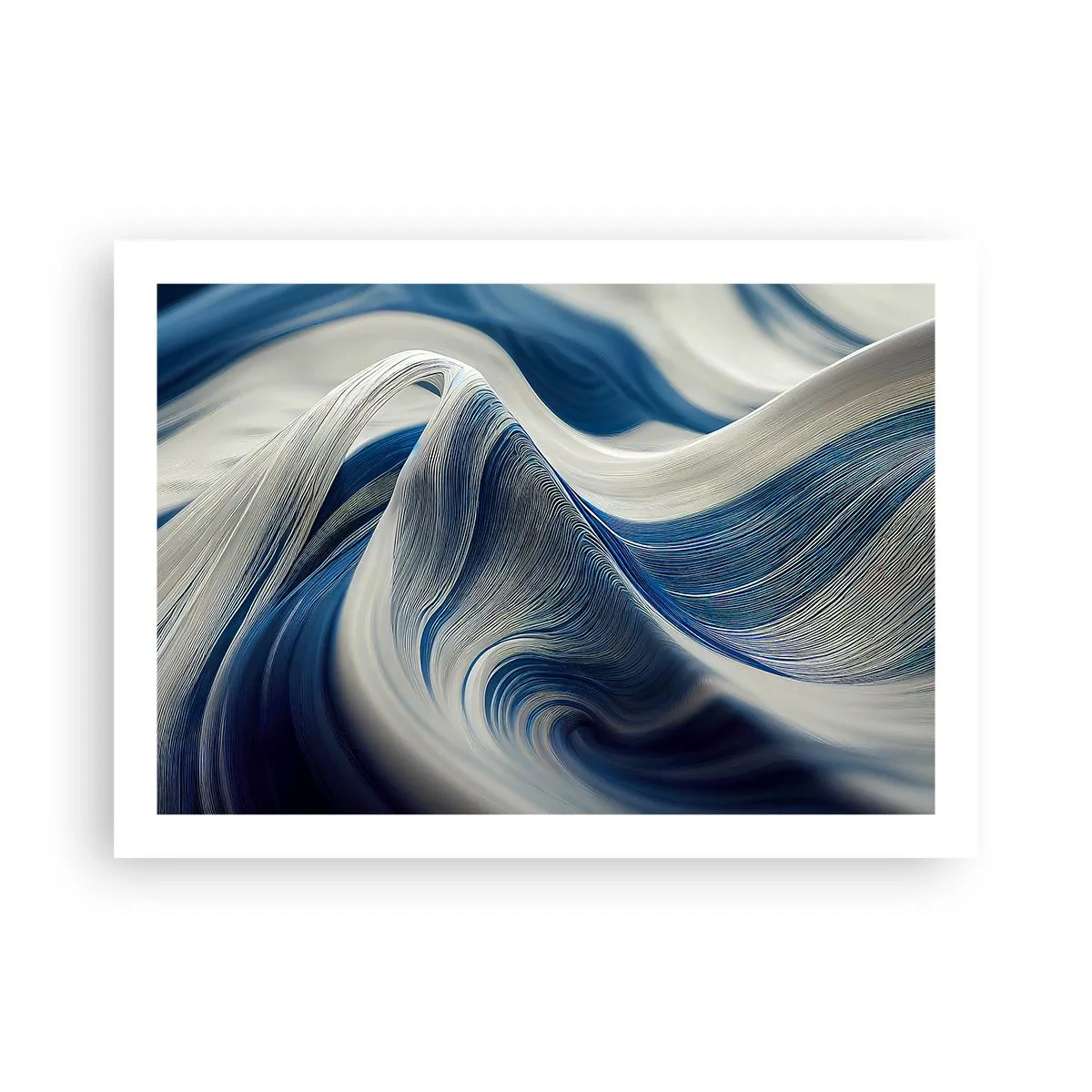 Plakat - Flydende blå og hvide farver - 70x50 cm