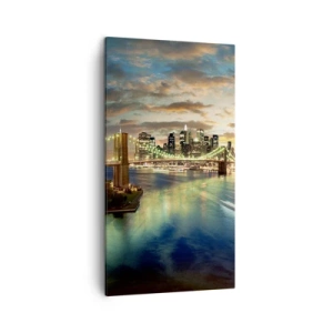 Lærredstryk - Billede på lærred - En oplyst aften over Manhattan - 45x80 cm