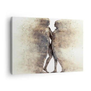 Lærredstryk - Billede på lærred - En abstrakt duo af silhuetter i sandfarvede nuancer - 70x50cm - Fra støv steg de til kærlighed - Moderne vægdekoration til stue og soveværelse ARTTOR