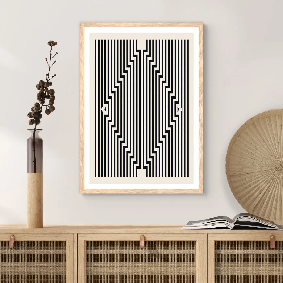 Plakat i ramme af lyst egetræ - Geometrisk illusion - 30x40 cm