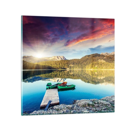 Billede på glas - Over vand så glat som et spejl - 50x50 cm