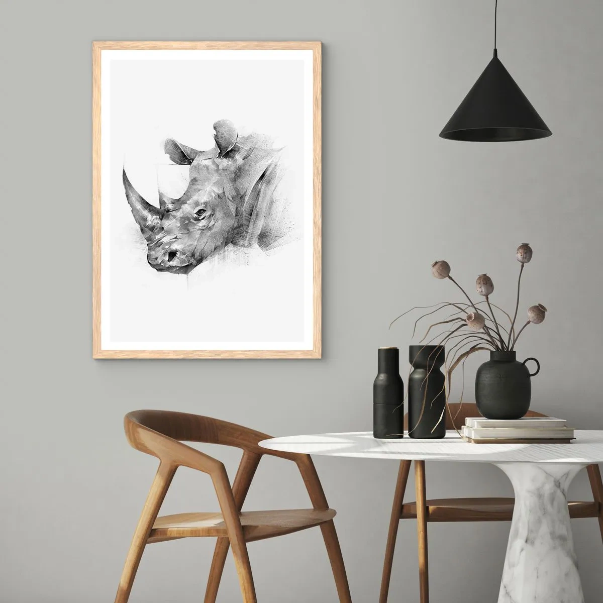 Plakat i ramme af lyst egetræ - Afrikansk portræt - 50x70 cm