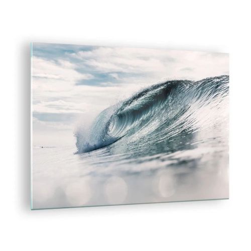 Billede på glas - En kraftig havbølge i solens stråler - 70x50cm - Topmøde om vand - Moderne vægdekoration til stue og soveværelse ARTTOR