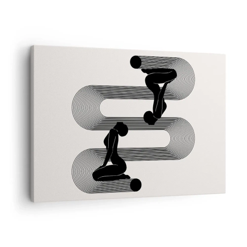 Lærredstryk - Billede på lærred - Sorte silhuetter med geometriske linjer på en lys baggrund - 70x50cm - Sensuel symmetri - Moderne vægdekoration til stue og soveværelse ARTTOR