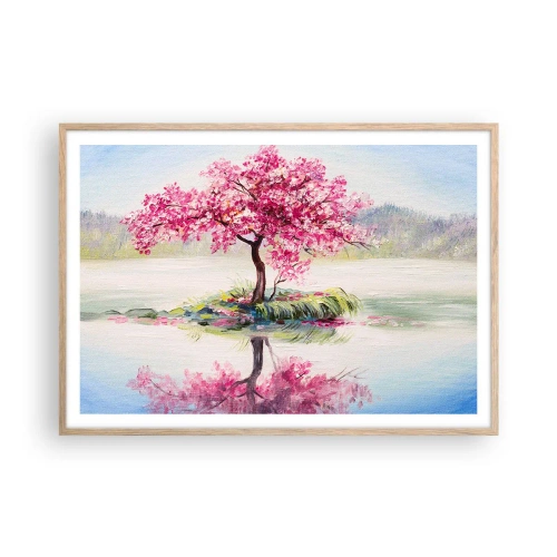 Plakat i ramme af lyst egetræ - Forårsfestival - 100x70 cm