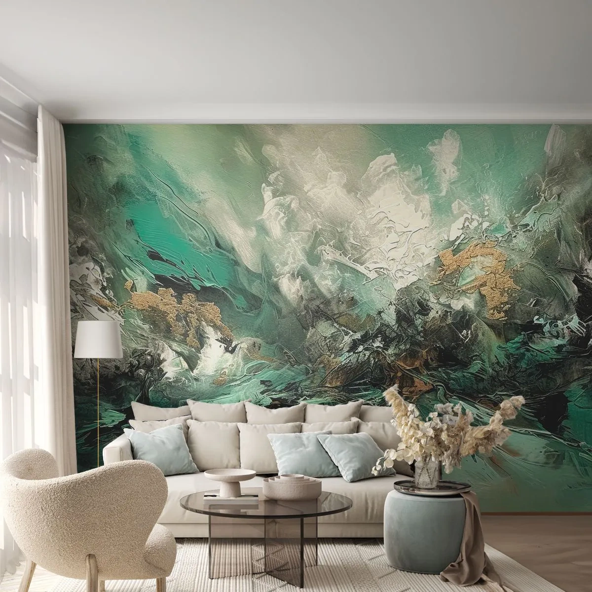 Fototapet Premium Canvas - Smaragdsort byld - Abstraktion, Stykke, Maling - 150x105 cm