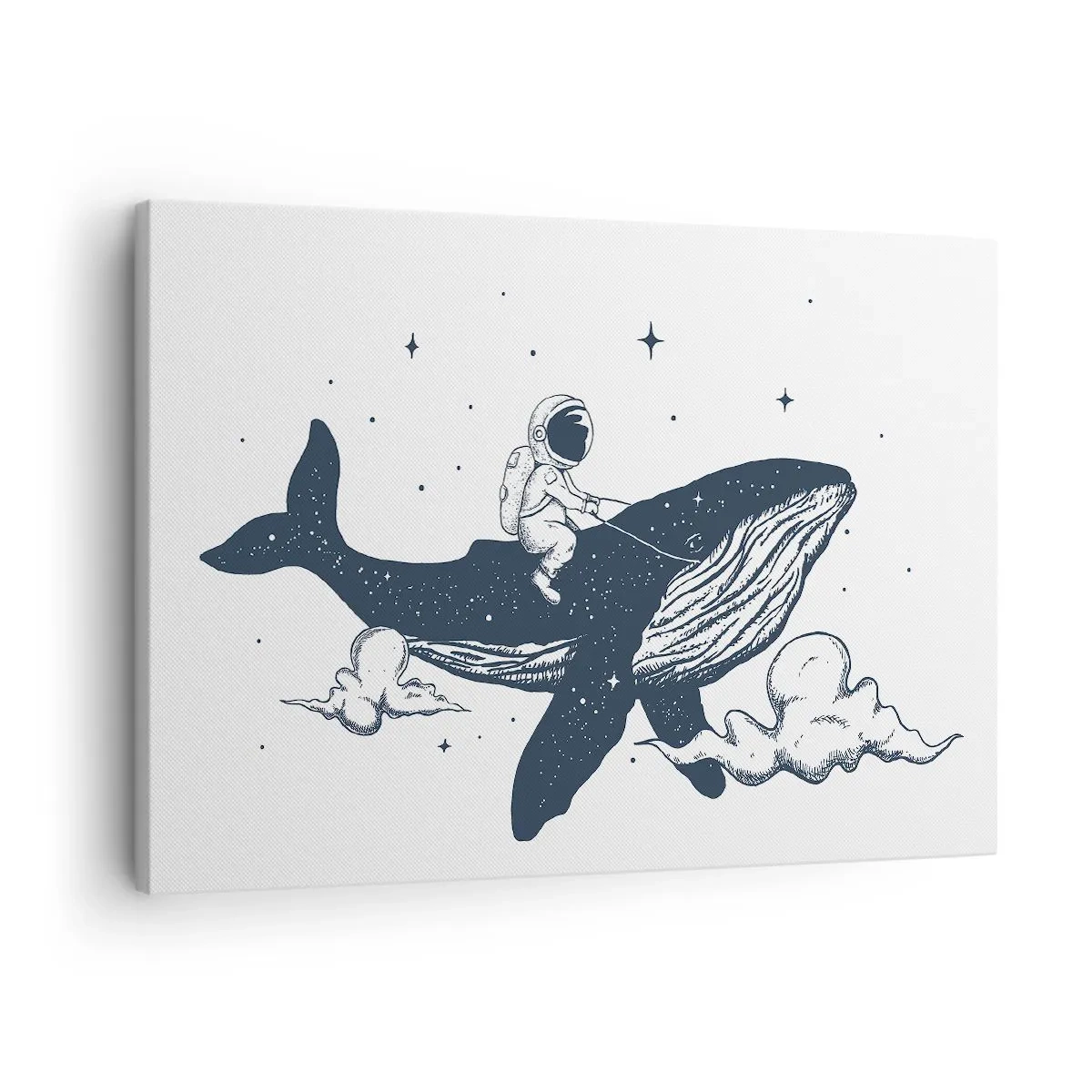 Lærredstryk - Billede på lærred - Astronaut på en hval, der svæver i rummet - 70x50cm - Et kosmisk eventyr - Moderne vægdekoration til stue og soveværelse ARTTOR