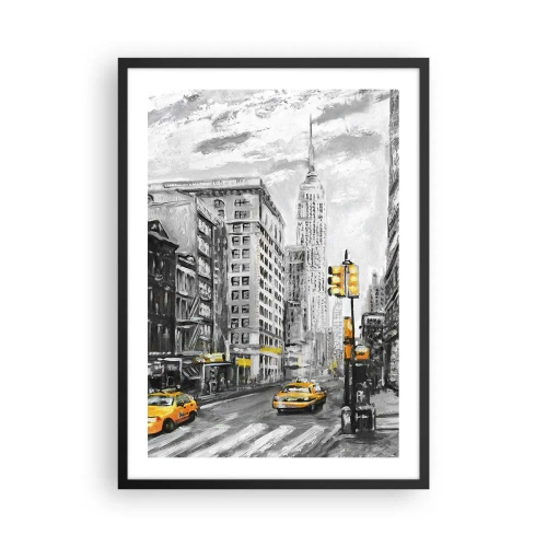 Plakat i sort ramme - En gade i New York med gule taxaer i baggrunden - 50x70cm - En fortælling fra New York - Moderne vægdekoration til stue og soveværelse ARTTOR