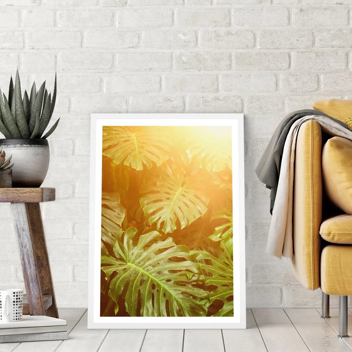 Plakat i hvid ramme - Træd ind i det grønne... - 70x100 cm