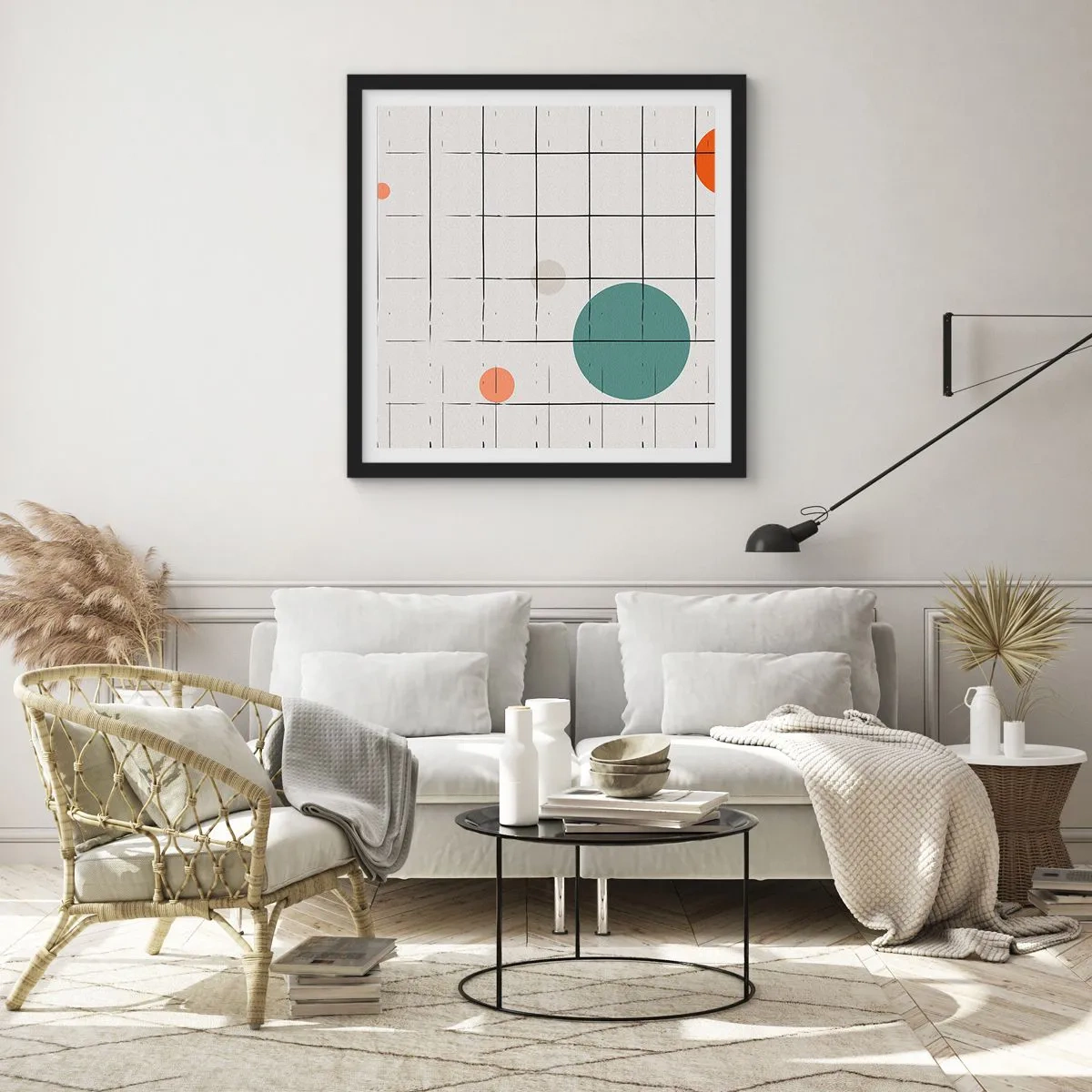 Plakat i sort ramme - Fanget i en fælde. Os eller dem? - 50x50 cm