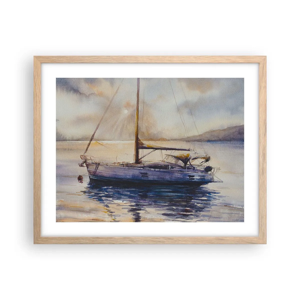 Plakat i ramme af lyst egetræ - Aften i bugten - 50x40 cm