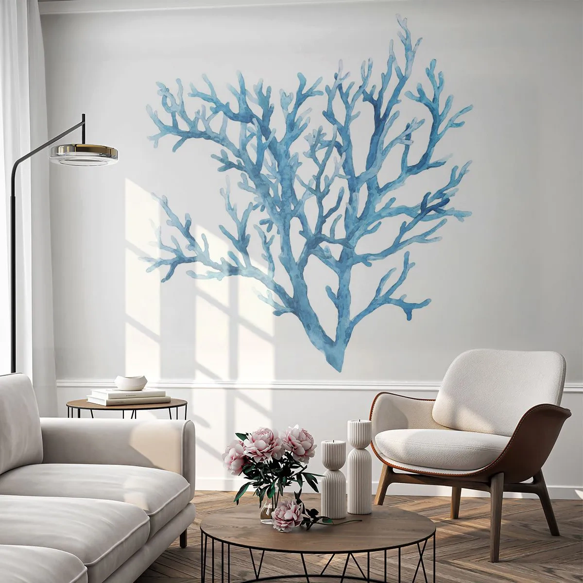 Fototapet Premium Canvas - Marint filigran - Koral, Ved havet, Minimalistisk - 350x256 cm