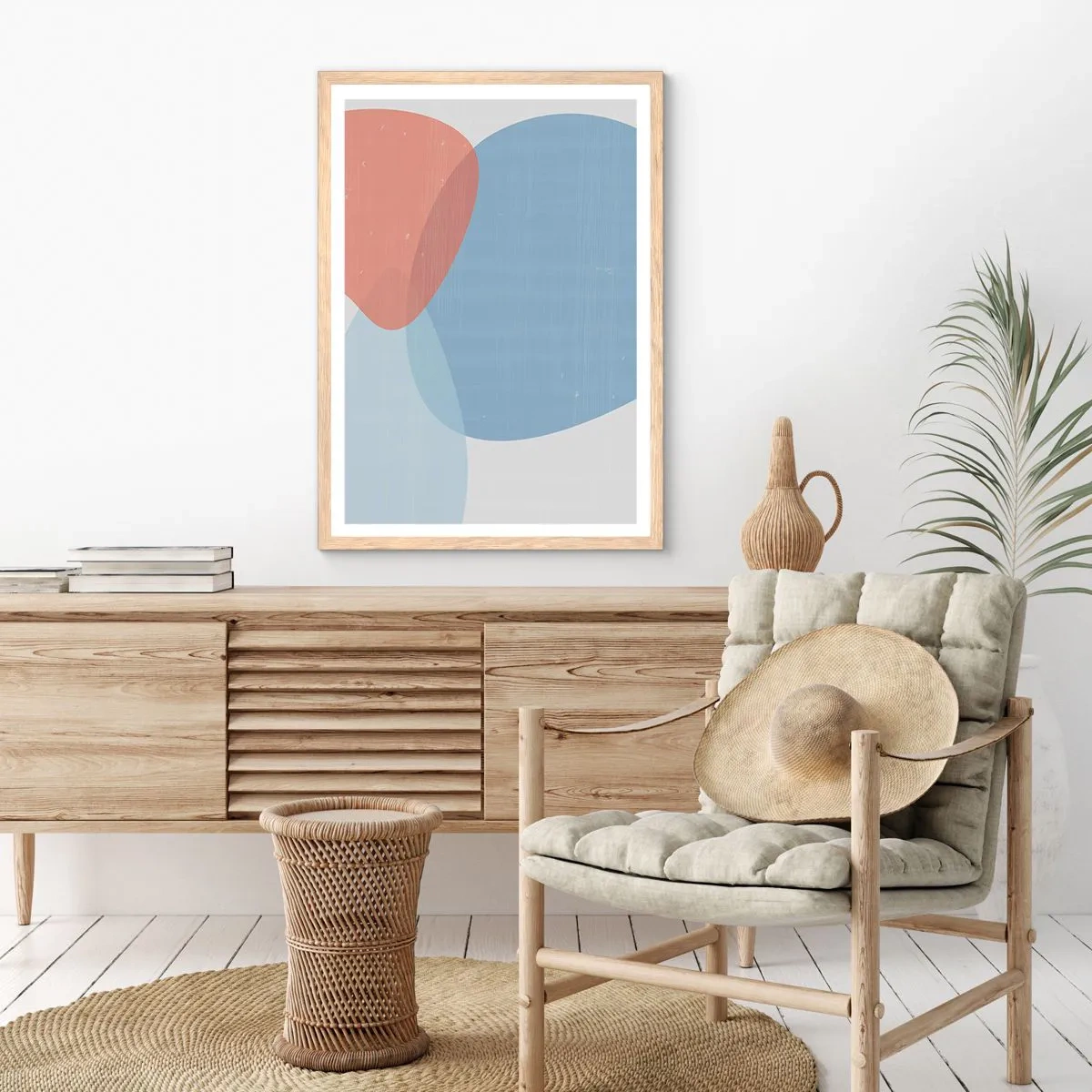 Plakat i ramme af lyst egetræ - Pastelfarvede relationer - 50x70 cm