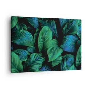 Lærredstryk - Billede på lærred - Grønne blade i minimalistisk stil - 70x50cm - I den grønne flok - Moderne vægdekoration til stue og soveværelse ARTTOR