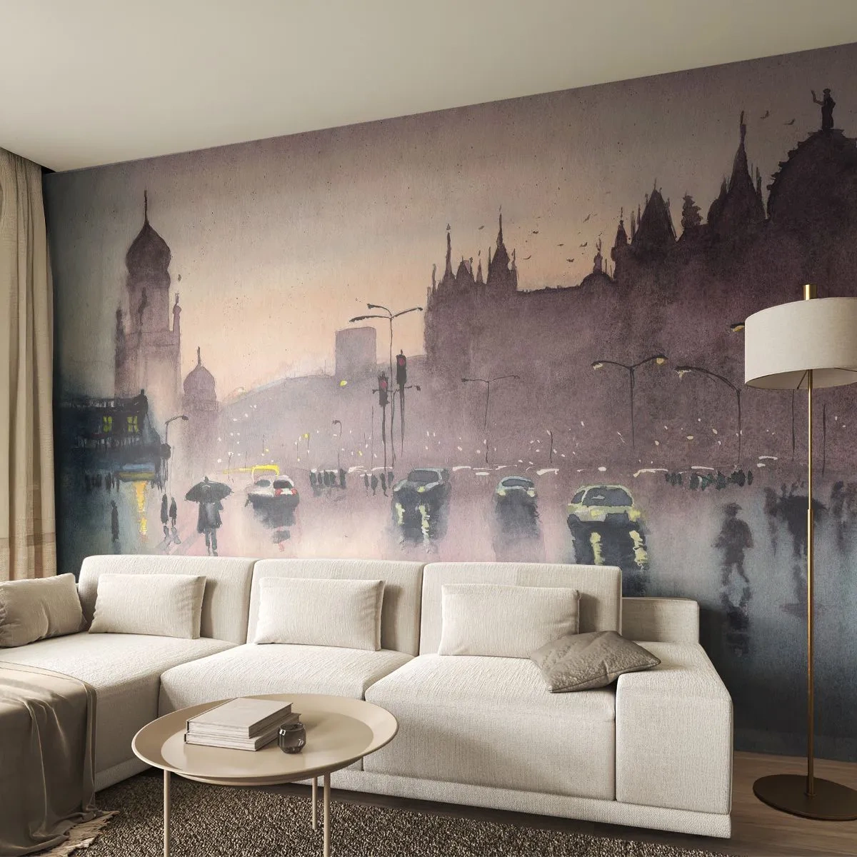 Fototapet Premium Sand - I en regnfuld tåge - By, Arkitektur, Monumenter - 500x350 cm