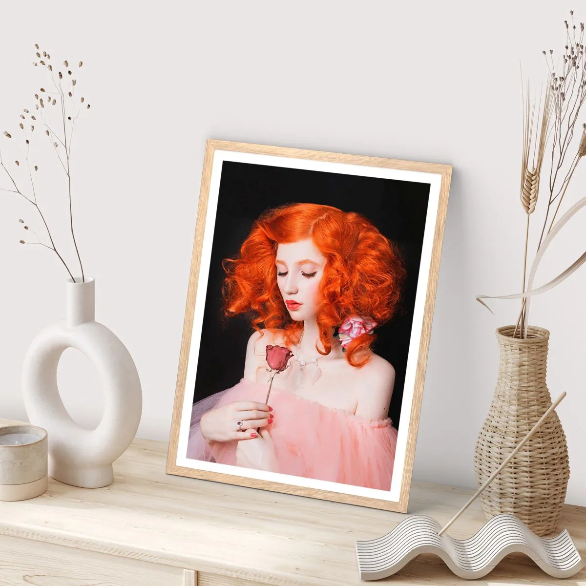 Plakat i ramme af lyst egetræ - I barokstil - 40x50 cm