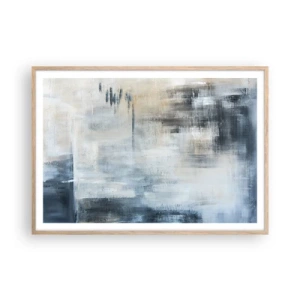 Plakat i ramme af lyst egetræ - Bag et slør af blåt - 100x70 cm