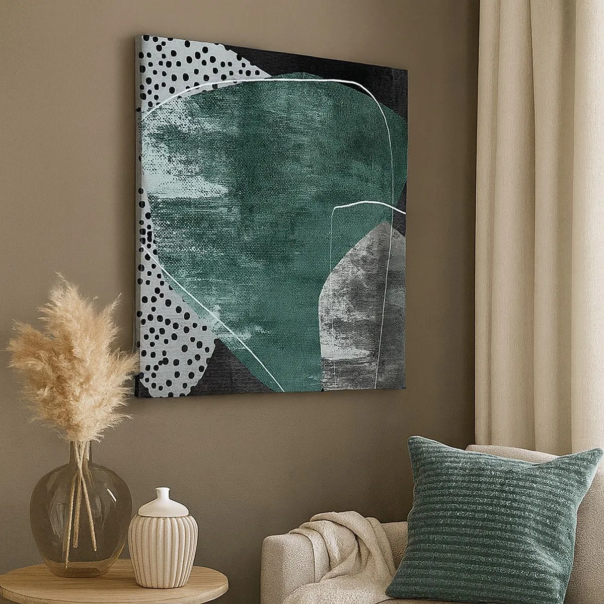 Lærredstryk - Billede på lærred - Farverig abstraktion med en guldflager - 30x30 cm