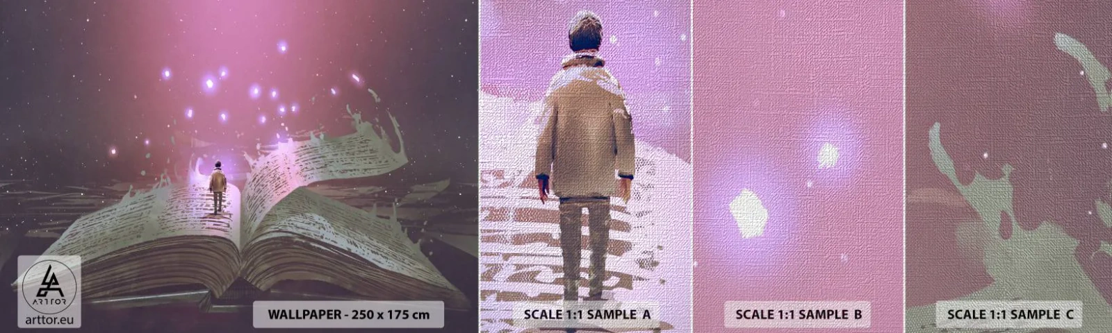 Prøve Fototapet Premium Canvas - En invitation til en anden verden - læs den! - Grafik, Abstraktion, Stykke - 100x30 cm