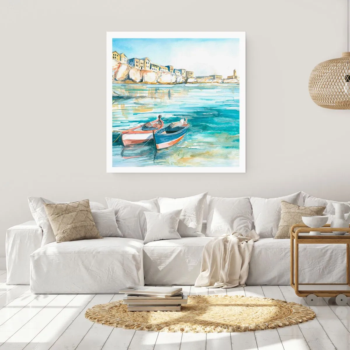 Plakat - Landskab i azurblå - 40x40 cm
