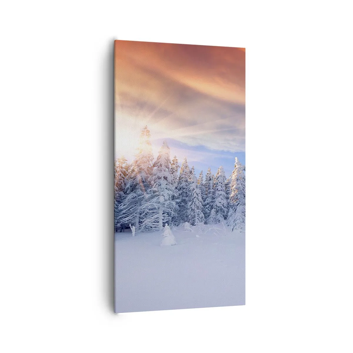 Lærredstryk - Billede på lærred - Et snedækket naturspektakel - 65x120 cm