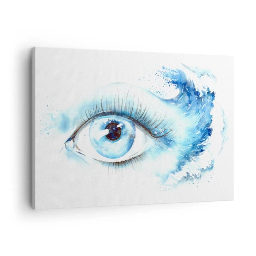 Lærredstryk - Billede på lærred - Kunstnerisk akvarel af et øje med en dynamisk bølge - 70x50cm - Fordyb dig i det blå i dit blik - Moderne vægdekoration til stue og soveværelse ARTTOR